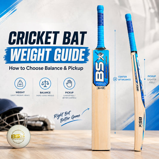 BSX cricket bat weight guide illustrating balance and pickup