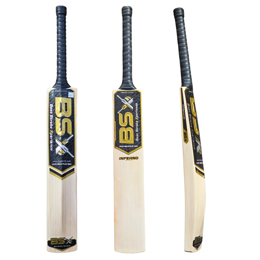 BSX Inferno English willow cricket bat shown from three angles