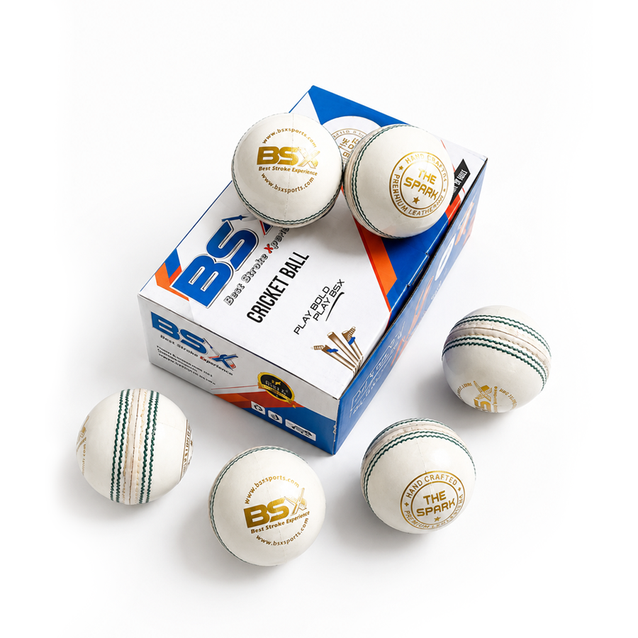 4 Piece Leather Cricket Ball - The Spark White (Box of 6 balls)